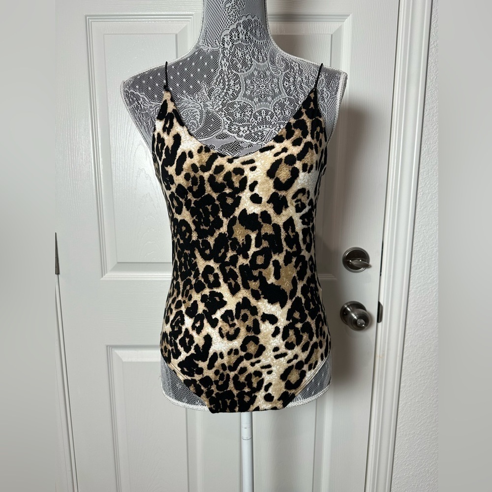 GAZE Leopard Print Bodysuit, Size Small, NWOT